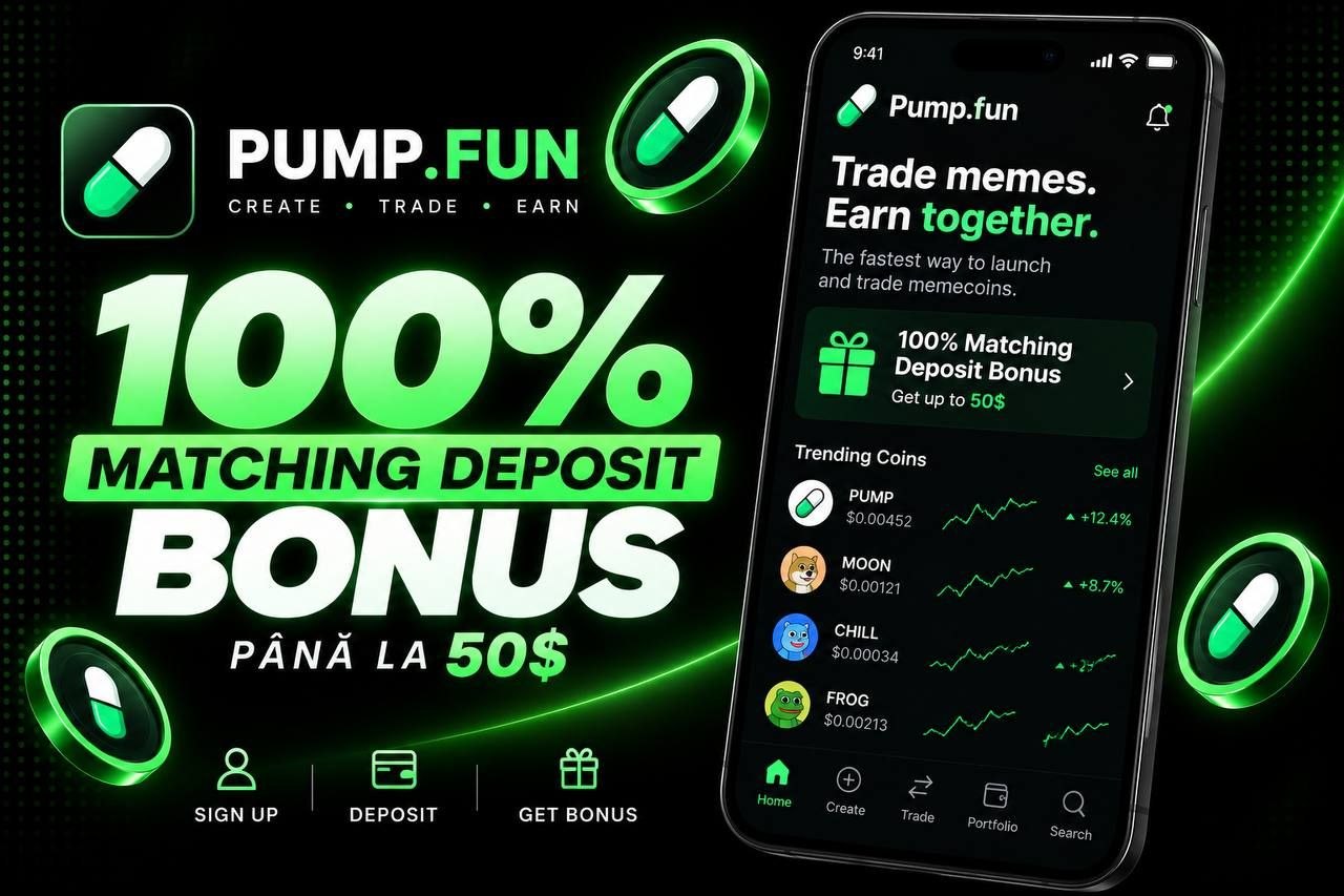 Promoția Pump.fun cu bonus de până la 50 de dolari